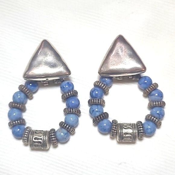 Sterling silver pierced earring interchangeable with 3 beaded hoops - Picture 3 of 4